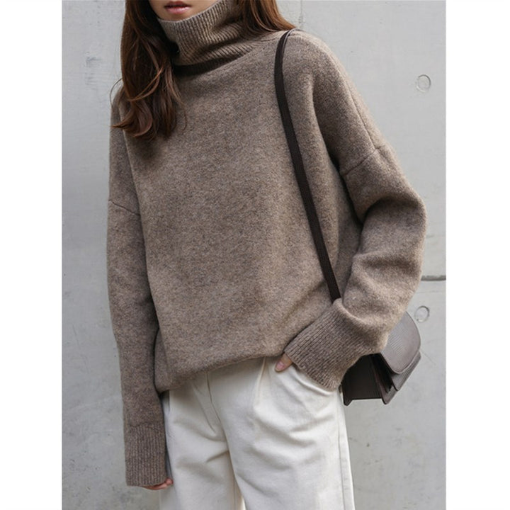 Pull femme en maille épaisse avec col montant et coupe oversize Chic & Stil