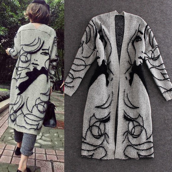 Ladies Long Cardigan with artistic pattern Lune London