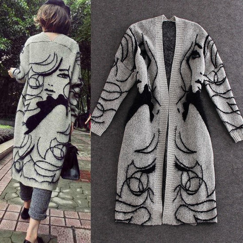 Ladies Long Cardigan with artistic pattern Lune London