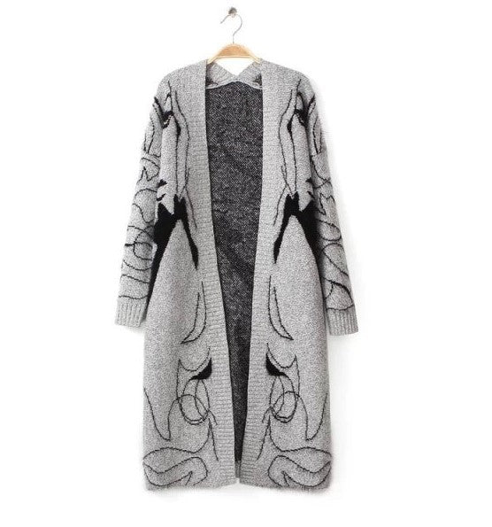Ladies Long Cardigan with artistic pattern Lune London