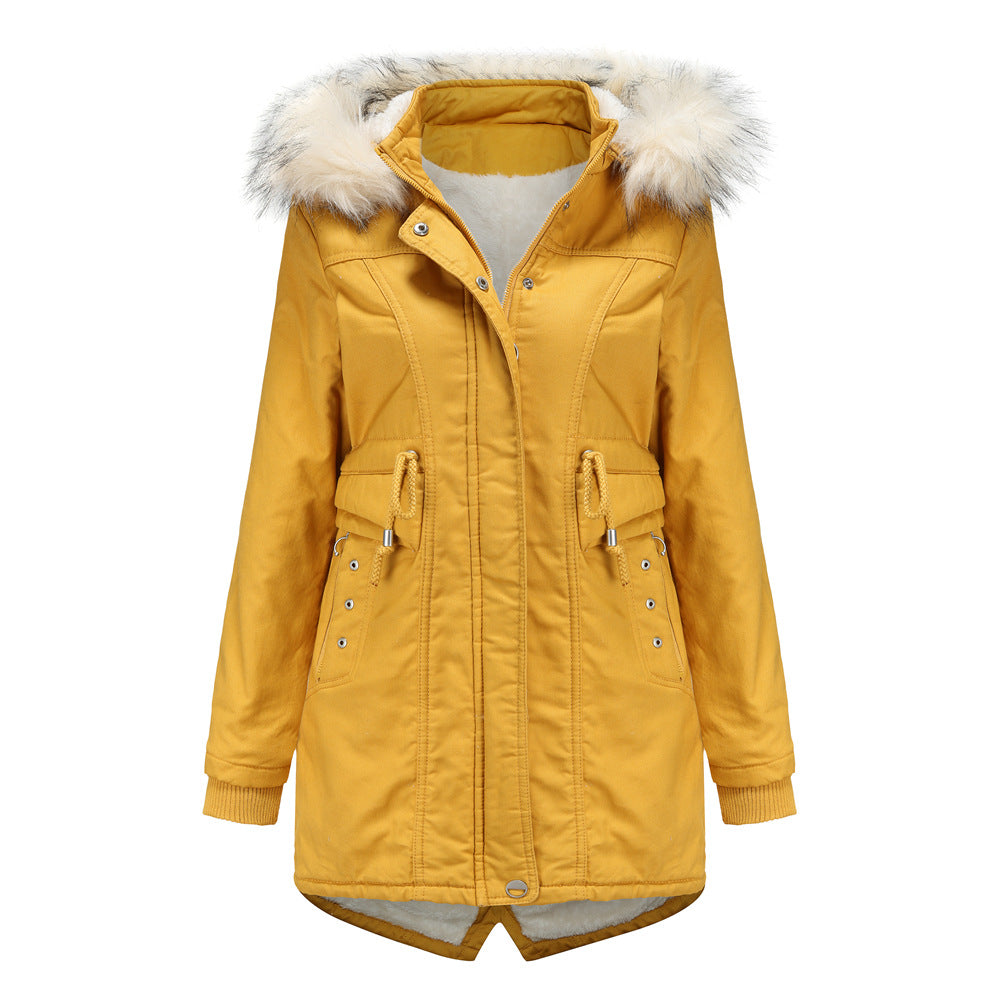 Ladies modern parka with removable faux fur collar and side pockets Chic and Style