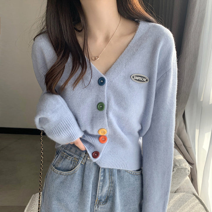 Cardigan femme avec des boutons colorés et décolleté en V Chic & Stil