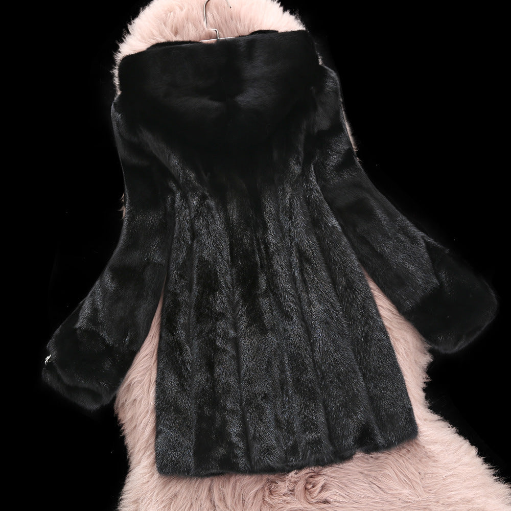 Women's faux fur coat with stylish hood and classic cut Lune London
