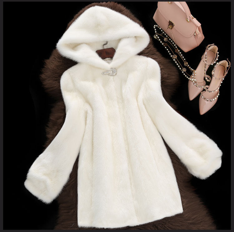 Women's faux fur coat with stylish hood and classic cut Lune London