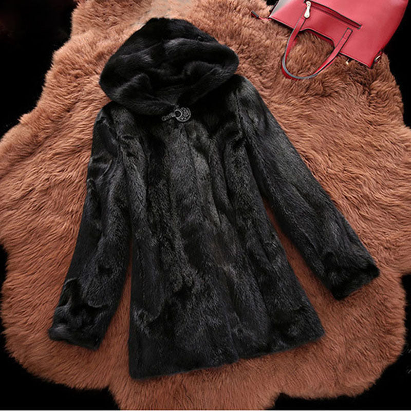 Women's faux fur coat with stylish hood and classic cut Lune London