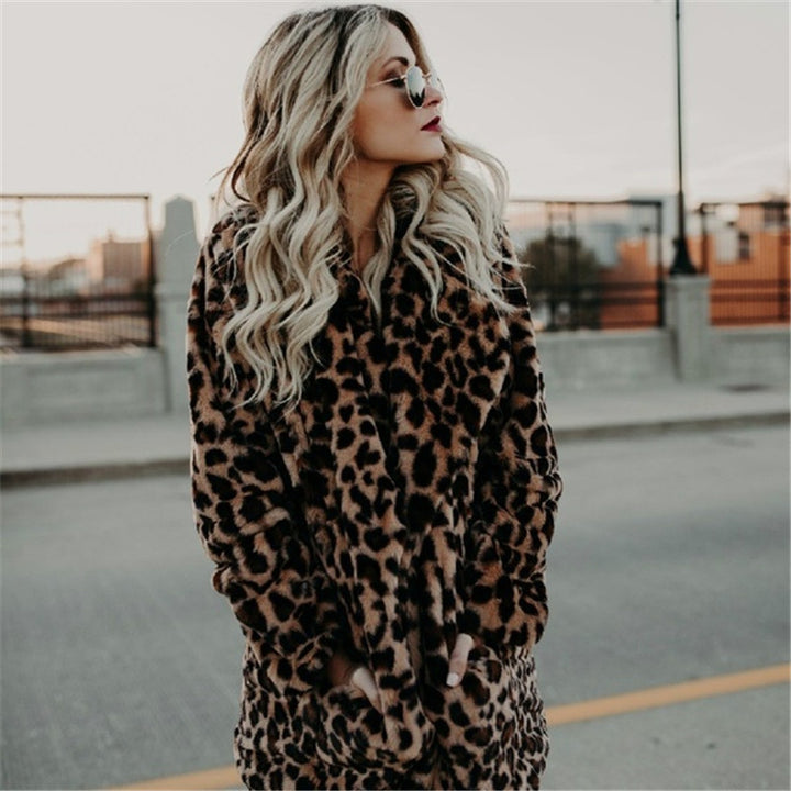Ladies Leopard Print Faux Fur Coat with Chic and Stylish Cut