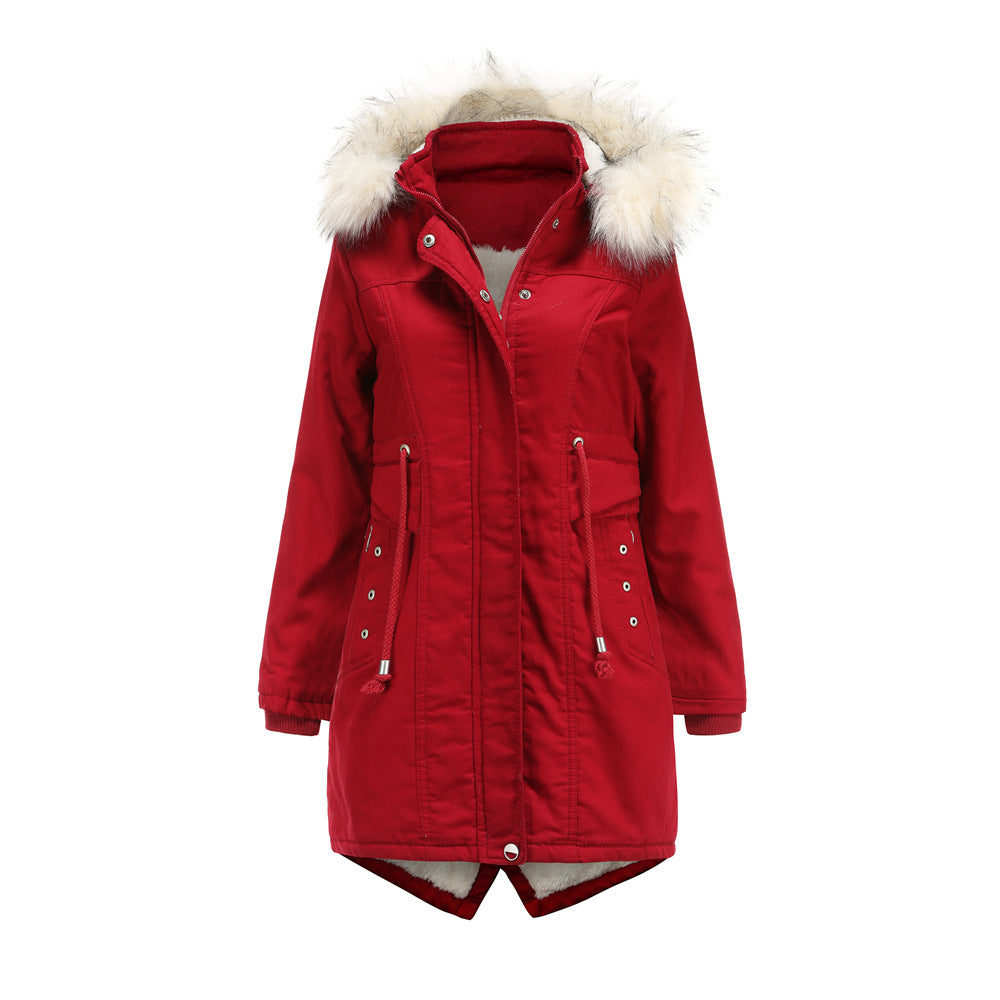 Ladies modern parka with removable faux fur collar and side pockets Chic and Style