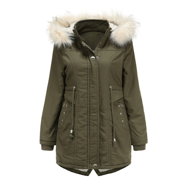 Ladies modern parka with removable faux fur collar and side pockets Chic and Style