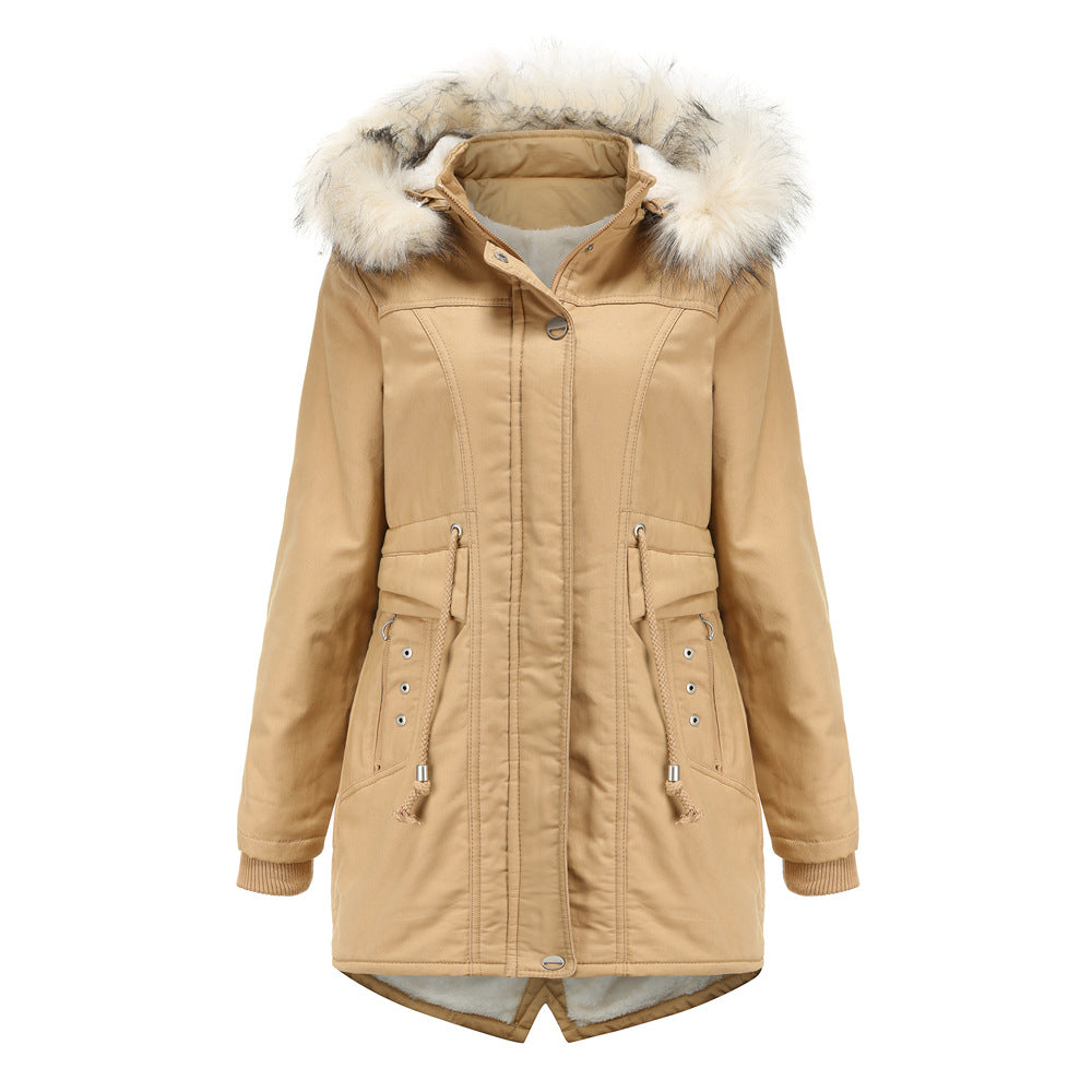 Ladies modern parka with removable faux fur collar and side pockets Chic and Style