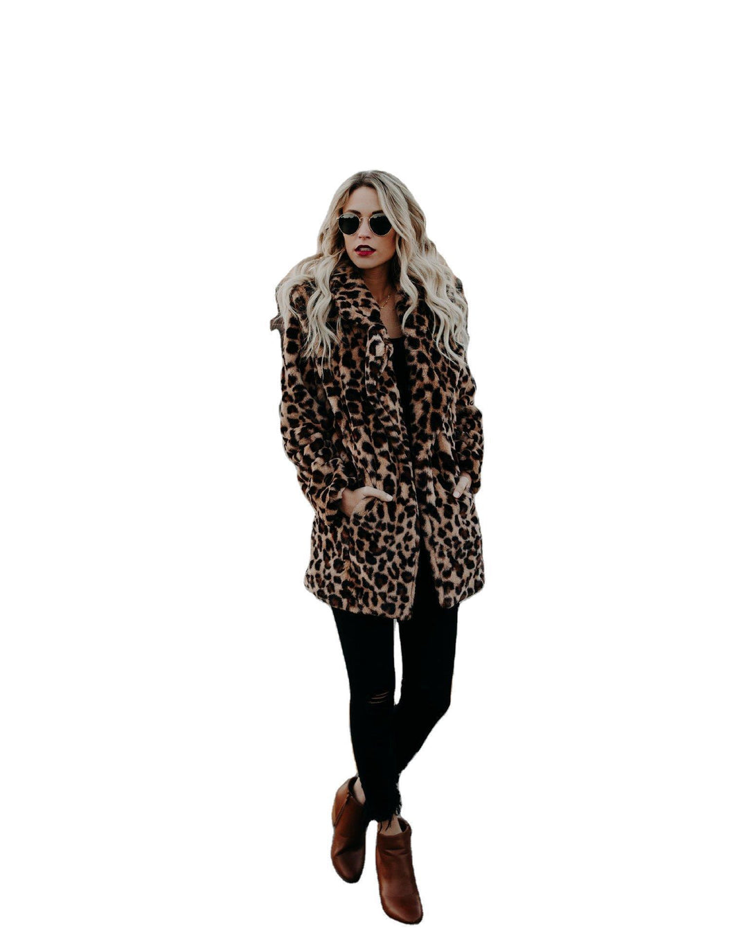Ladies Leopard Print Faux Fur Coat with Chic and Stylish Cut