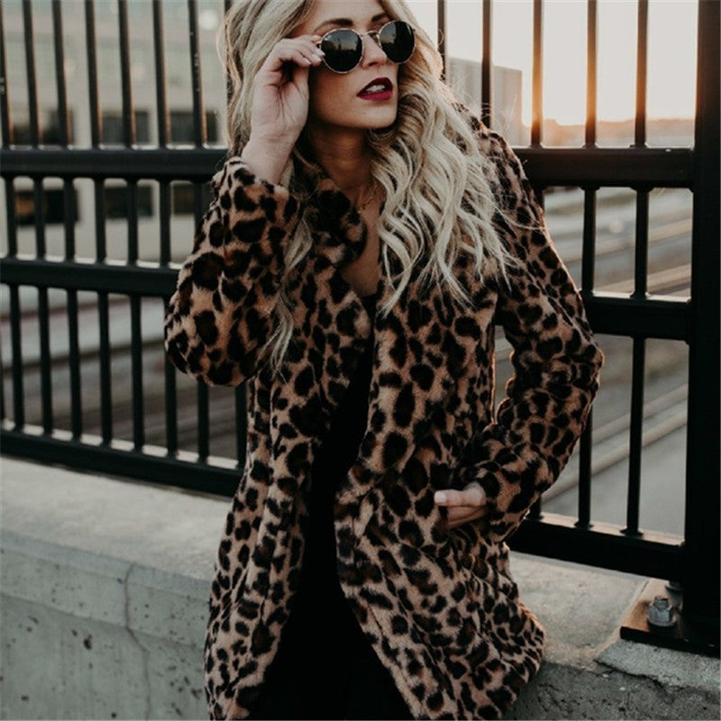 Ladies Leopard Print Faux Fur Coat with Chic and Stylish Cut