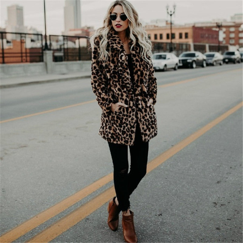 Ladies Leopard Print Faux Fur Coat with Chic and Stylish Cut