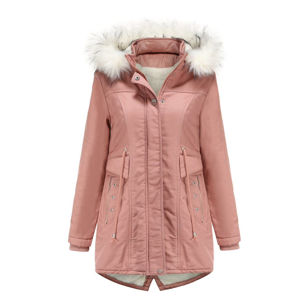 Ladies modern parka with removable faux fur collar and side pockets Chic and Style