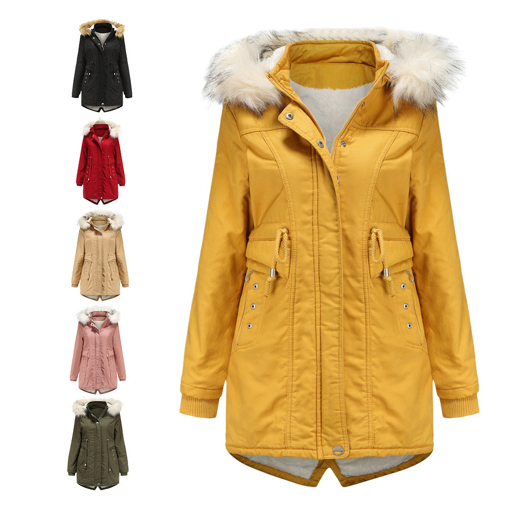 Ladies modern parka with removable faux fur collar and side pockets Chic and Style