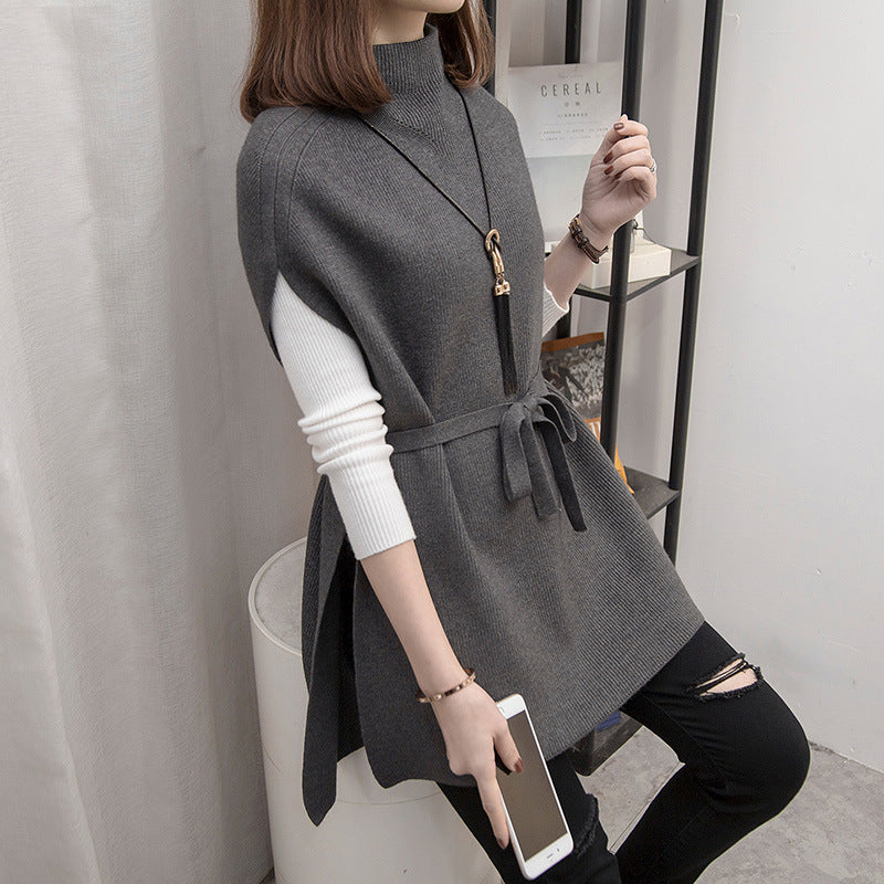 Manteau tricoté pour femme avec une ceinture à la mode et un col montant Chic & Stil