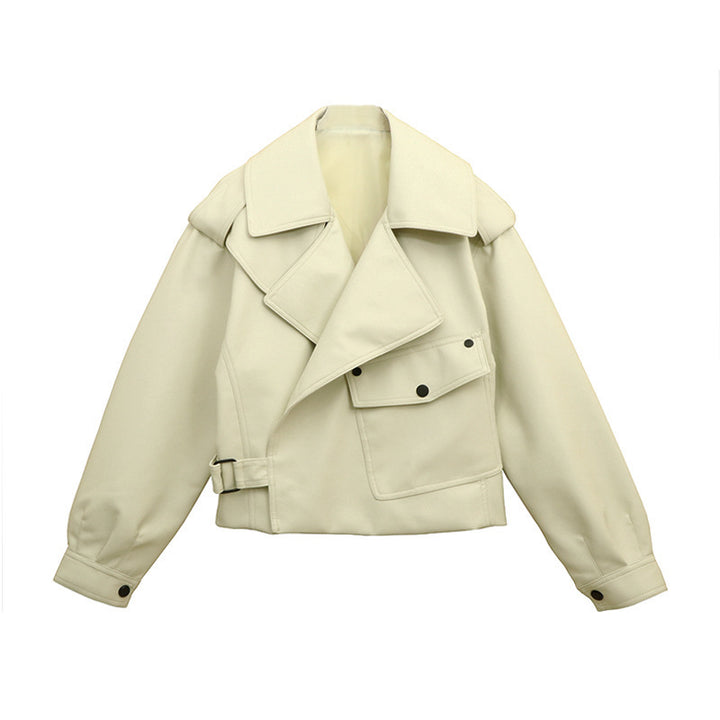 Biker jacket for women with oversized lapels and practical pockets Lune London