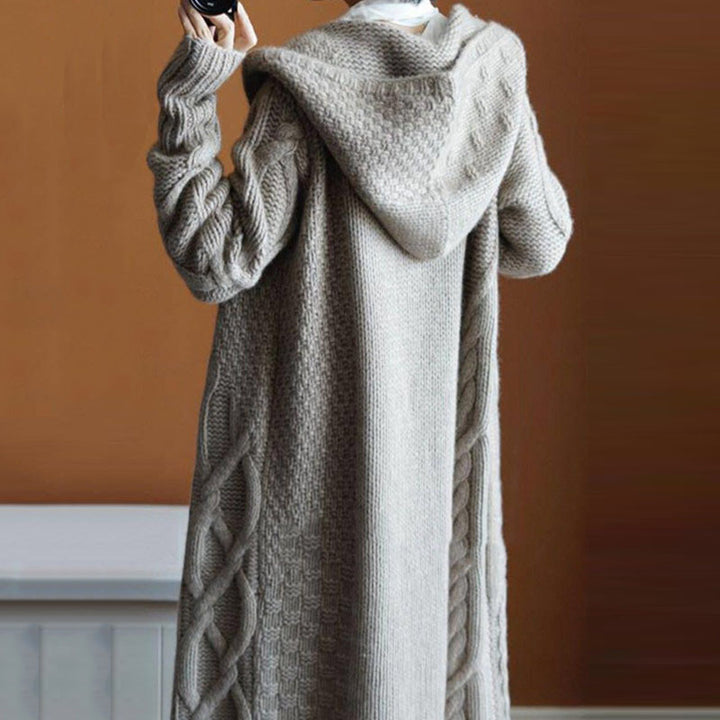 Knitted jacket for women with hood and fine structured pattern Lune London