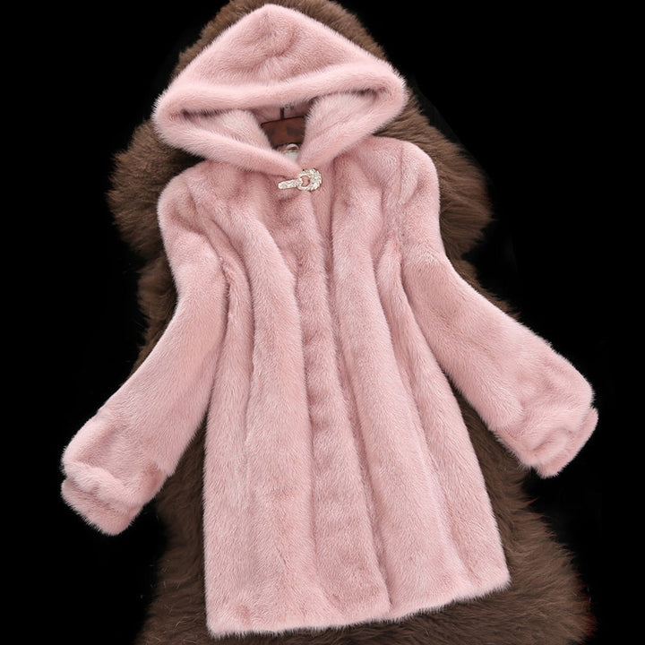 Women's faux fur coat with stylish hood and classic cut Lune London
