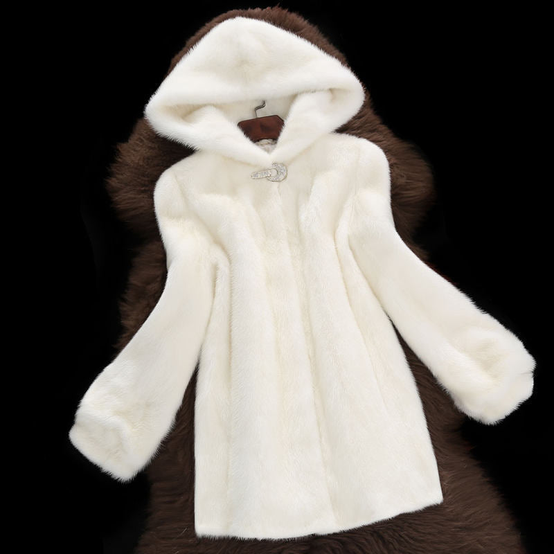 Women's faux fur coat with stylish hood and classic cut Lune London