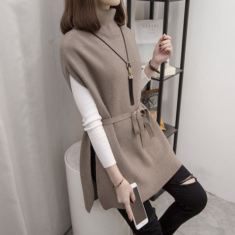 Manteau tricoté pour femme avec une ceinture à la mode et un col montant Chic & Stil