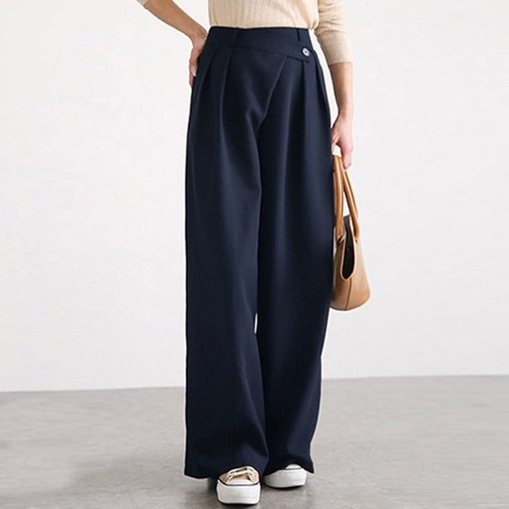 Ladies Elegant Wide Leg Trousers with High Waist and Pleats Lune London