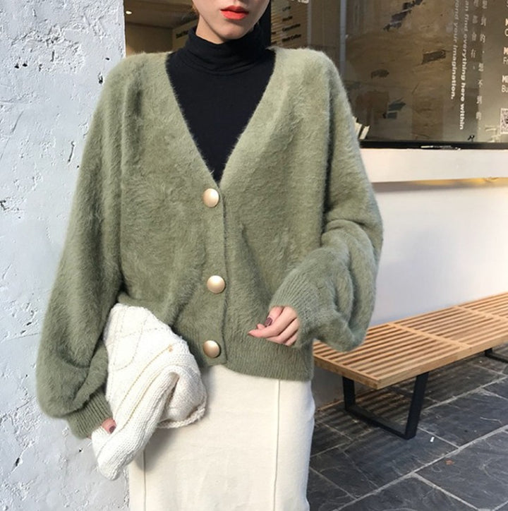 Ladies Oversized Sweater with Big Buttons and Voluminous Sleeves Lune London