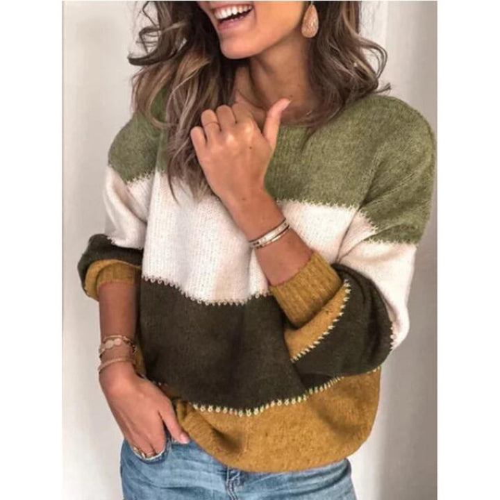 Casual knitted sweater for women with colorful striped pattern Lune London