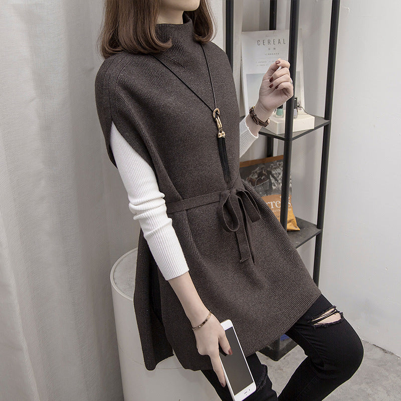 Manteau tricoté pour femme avec une ceinture à la mode et un col montant Chic & Stil