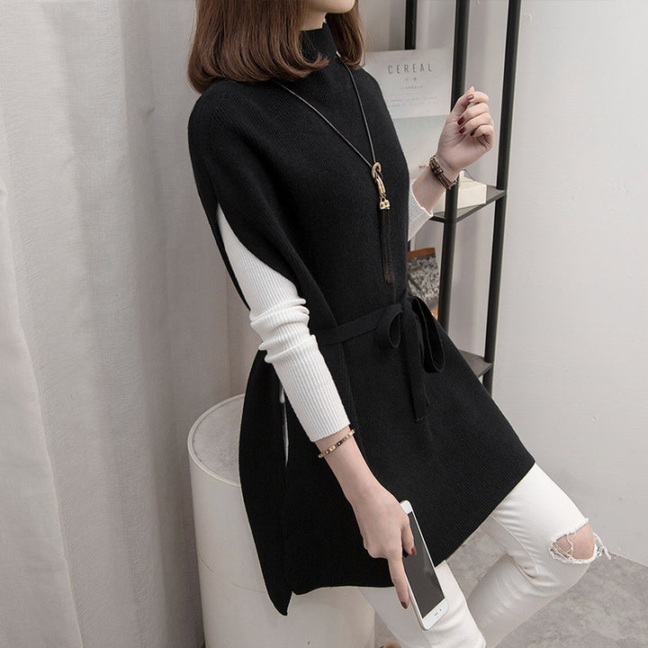 Manteau tricoté pour femme avec une ceinture à la mode et un col montant Chic & Stil