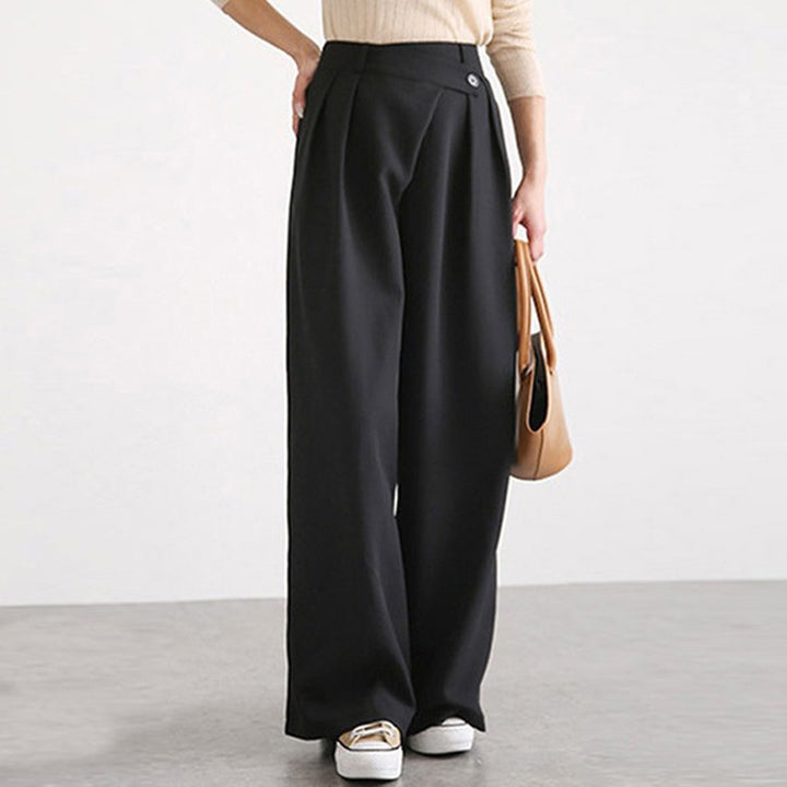 Ladies Elegant Wide Leg Trousers with High Waist and Pleats Lune London