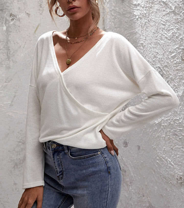Haut portefeuille pour femmes avec décolleté en V décontracté et manches longues Chic & Stil