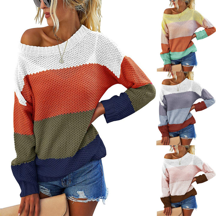 Classic striped sweater for women with a wide neckline and textured fabric Lune London