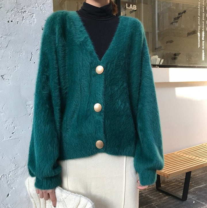 Ladies Oversized Sweater with Big Buttons and Voluminous Sleeves Lune London