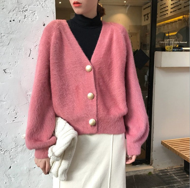 Ladies Oversized Sweater with Big Buttons and Voluminous Sleeves Lune London