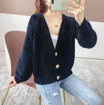 Ladies Oversized Sweater with Big Buttons and Voluminous Sleeves Lune London