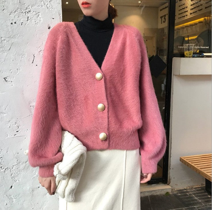 Ladies Oversized Sweater with Big Buttons and Voluminous Sleeves Lune London