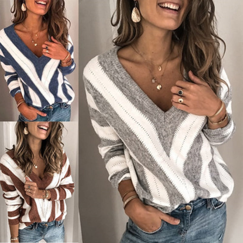 Women's V-neck sweater with wave pattern Lune London