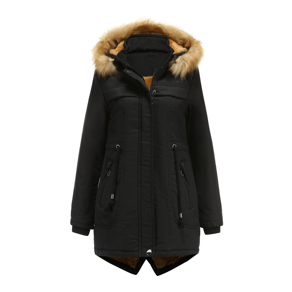 Ladies winter parka with removable hood and faux fur trim Lune London