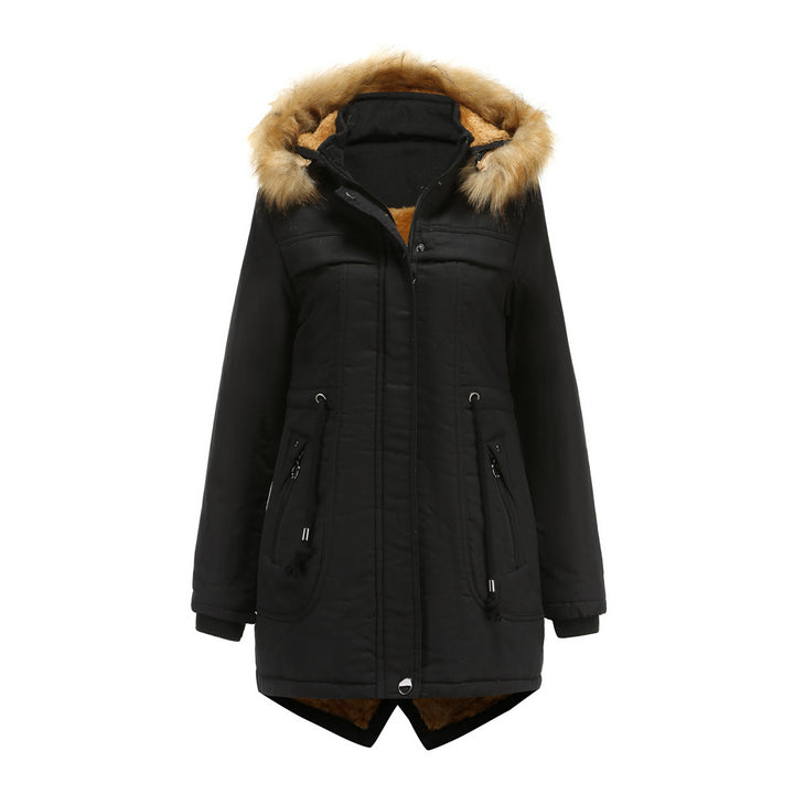 Ladies winter parka with removable hood and faux fur trim Lune London