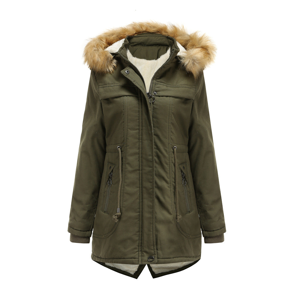 Ladies winter parka with removable hood and faux fur trim Lune London