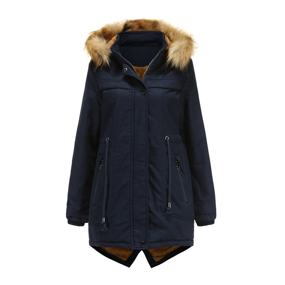 Ladies winter parka with removable hood and faux fur trim Lune London