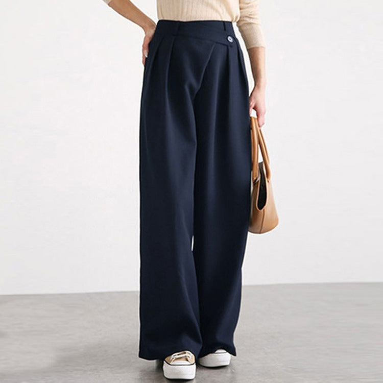 Ladies Elegant Wide Leg Trousers with High Waist and Pleats Lune London