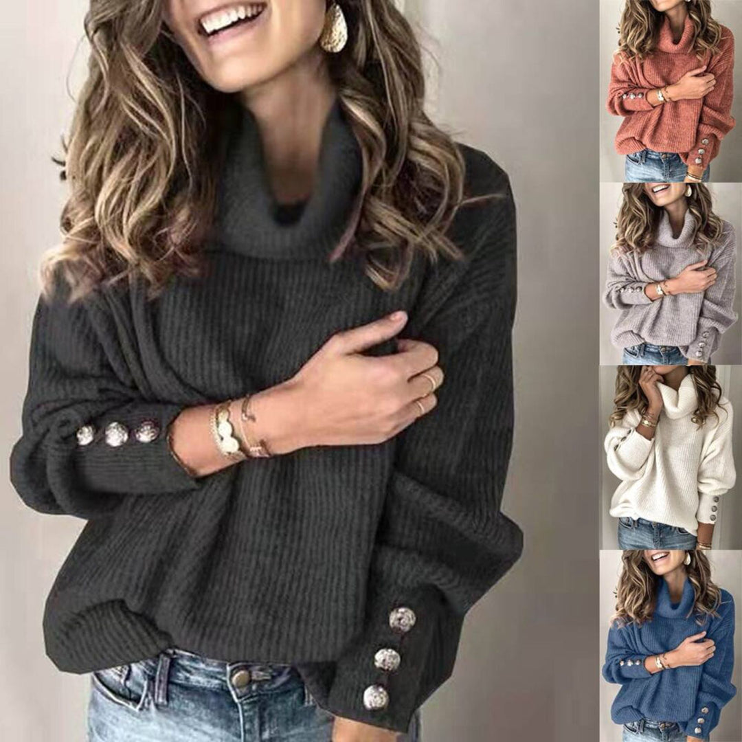 Oversized turtleneck sweater for women with decorative buttons Lune London