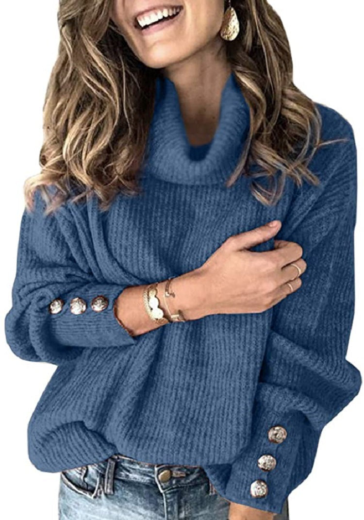 Oversized turtleneck sweater for women with decorative buttons Lune London
