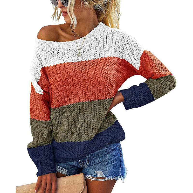 Classic striped sweater for women with a wide neckline and textured fabric Lune London