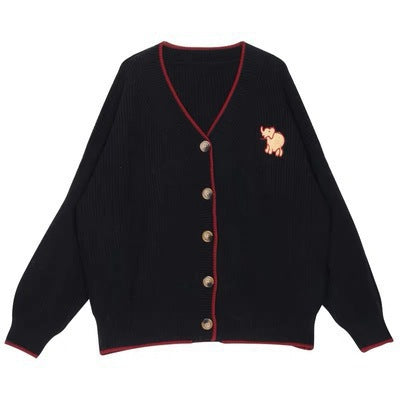Ladies Chunky Knit Cardigan with French Buttons and Elegant Animal Application Lune London