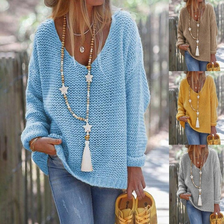Women Thick Knit Sweater with Wide V Neck and Relaxed Fit Lune London