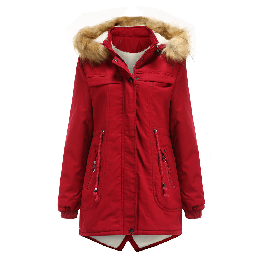 Ladies winter parka with removable hood and faux fur trim Lune London