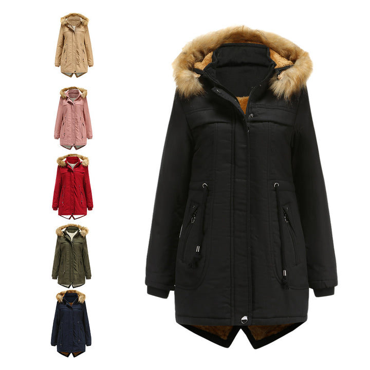 Ladies winter parka with removable hood and faux fur trim Lune London