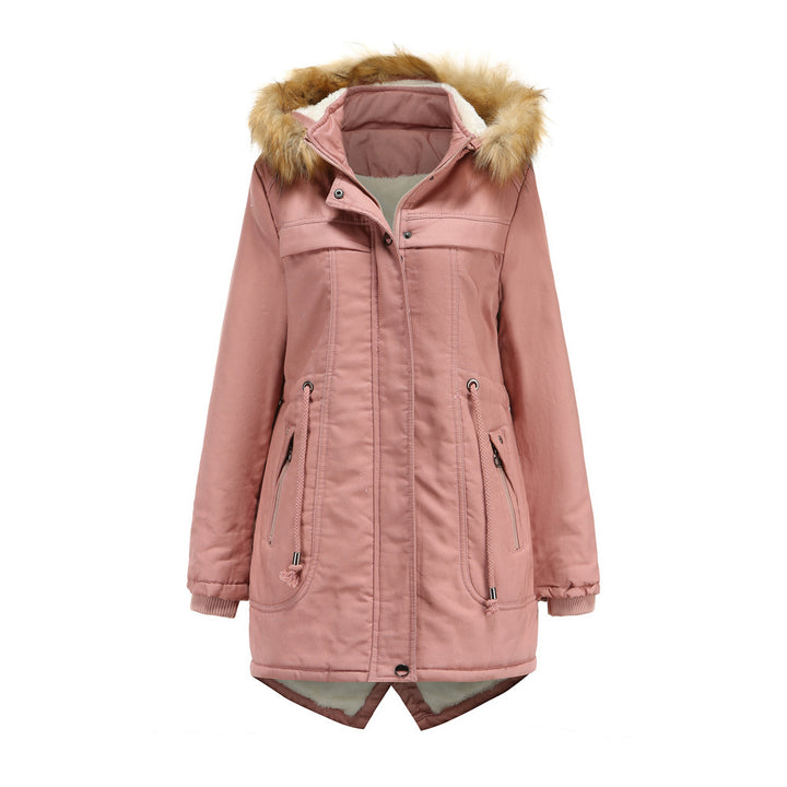 Ladies winter parka with removable hood and faux fur trim Lune London